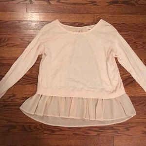 Baby Pink Lightweight Sweater with Sheer Ruffle